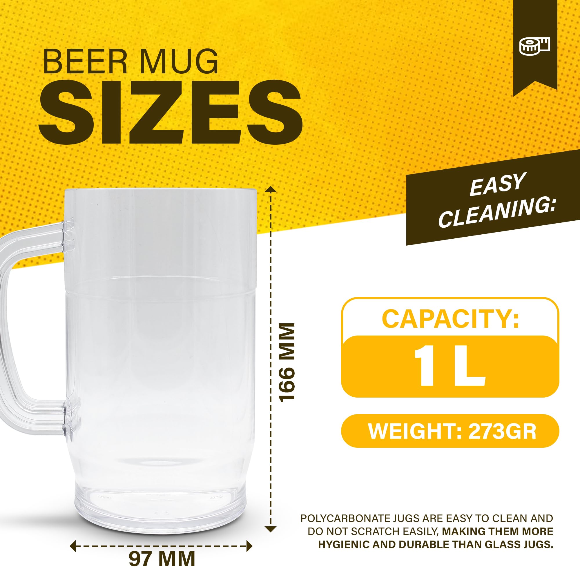 DOJA Barcelona | Bierkrug aus Kunststoff | 1 L | 8er Pack | Bierkrüge Polycarbonat | Wiederverwendbare Hartplastik-Biergläser | Kunststoff-Bierglas, Maßkrug für Bier, Bierbecher, Plastikbecher