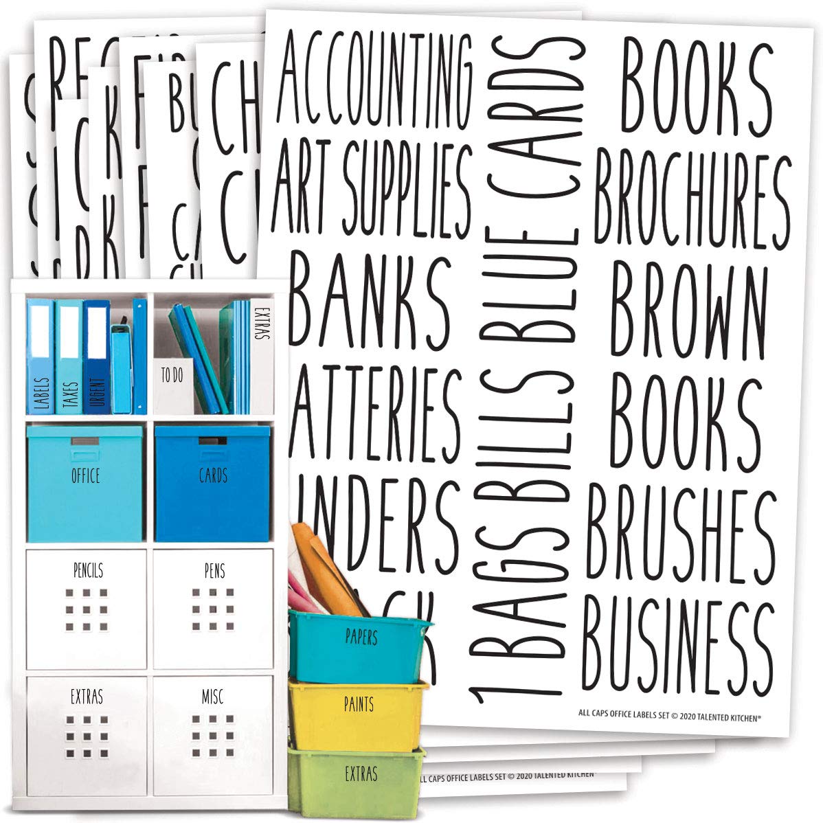 Talented Kitchen 142 Office & Crafts Organization Labels. Black on Clear Preprinted Stickers. Water Resistant, Canister & Bin Labels to Declutter Craft Closet and Work Space (Office Craft- 142 Labels)