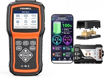FOXWELL BT630 Bluetooth Battery Monitor with Shunt 10-120V 600A & FOXWELL NT630 Plus OBD2 Scanner with ABS and SRS Full Function