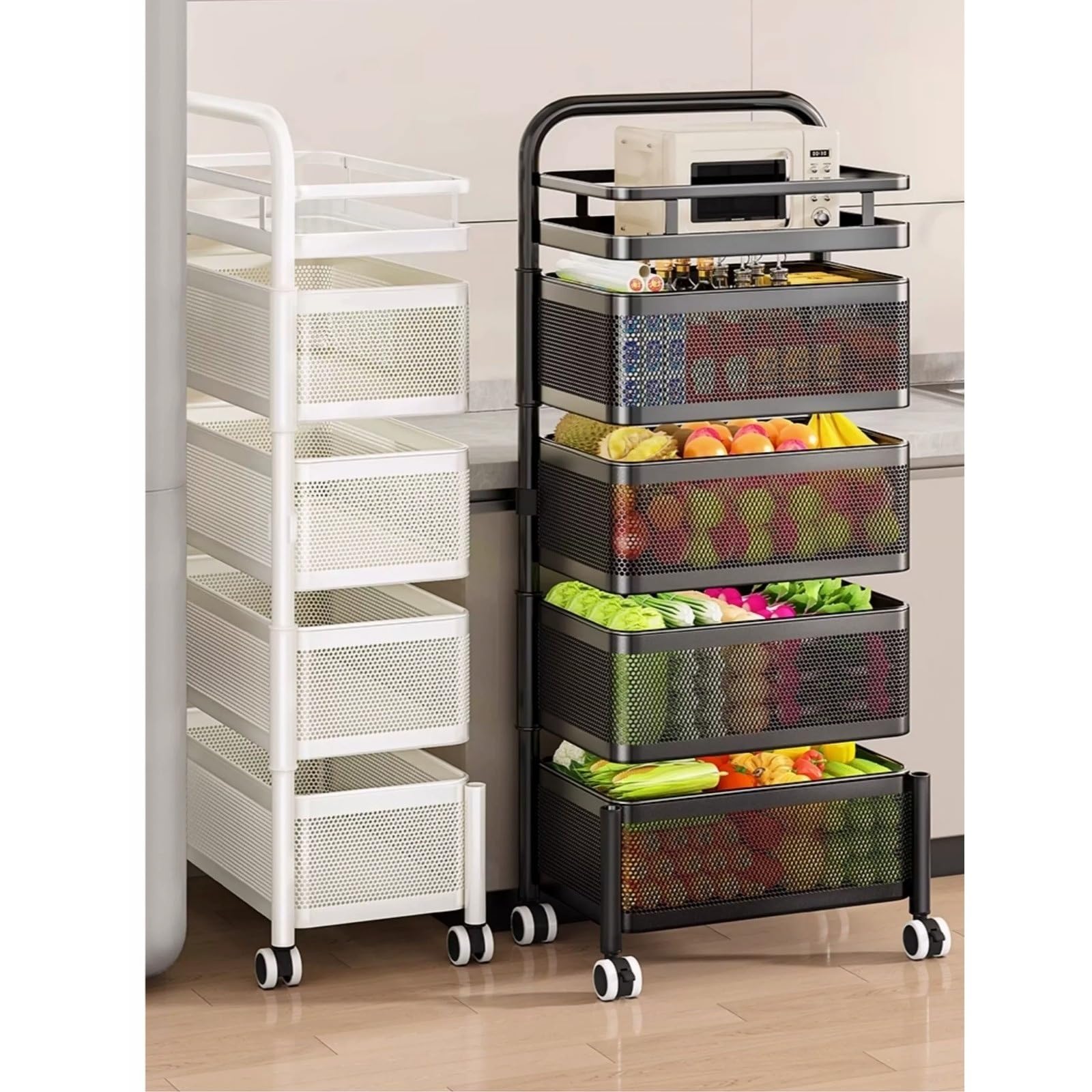 Carro rodante utilitario Carro de Cocina Giratorio con Ruedas, Estante Almacenamiento Espacio Delgado cestas Productos