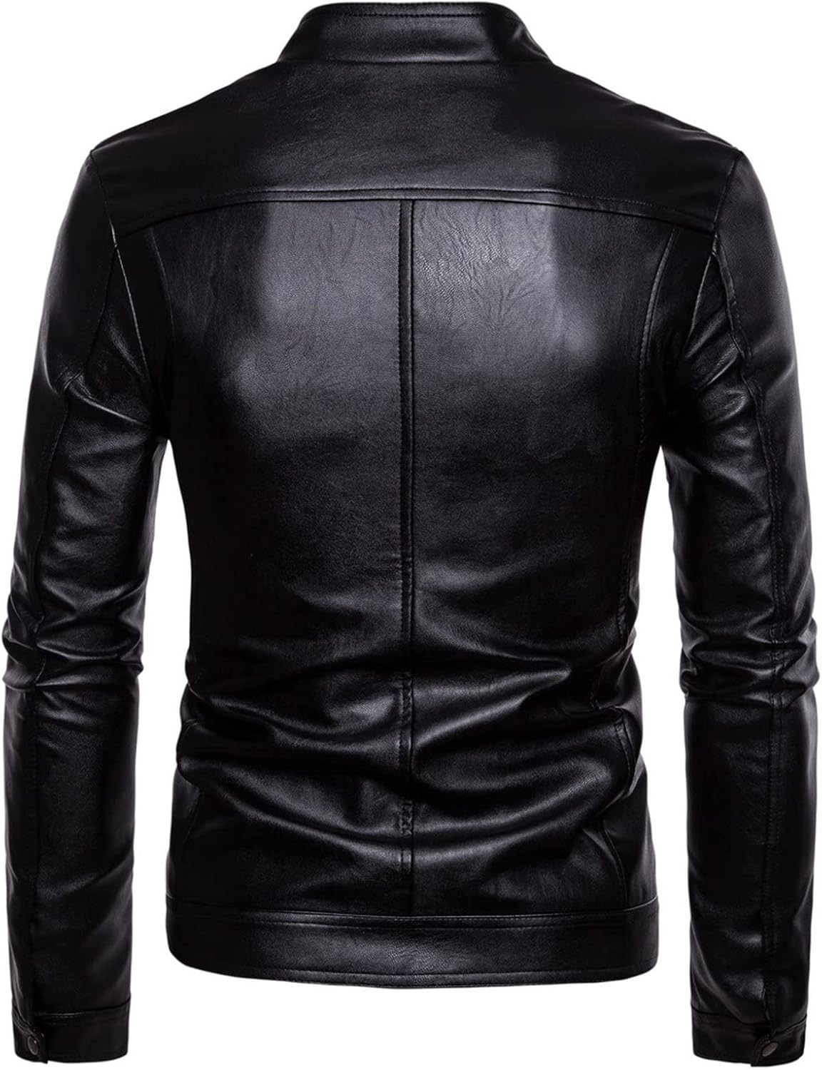 Men's Stand Collar Leather Jacket Male Slim Fit Leather Jacket Men Lightweight Autumn Faux Leather Outwear