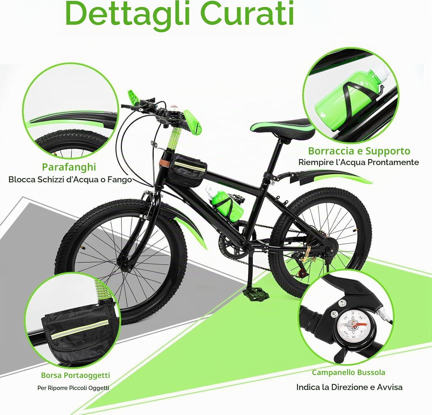Mountain bike per bambini da 20 pollici, in acciaio al carbonio, con cambio, portabicchieri e freni di sicurezza, robusta bicicletta per ragazzi con portata di 85 kg, per ragazze e ragazzi