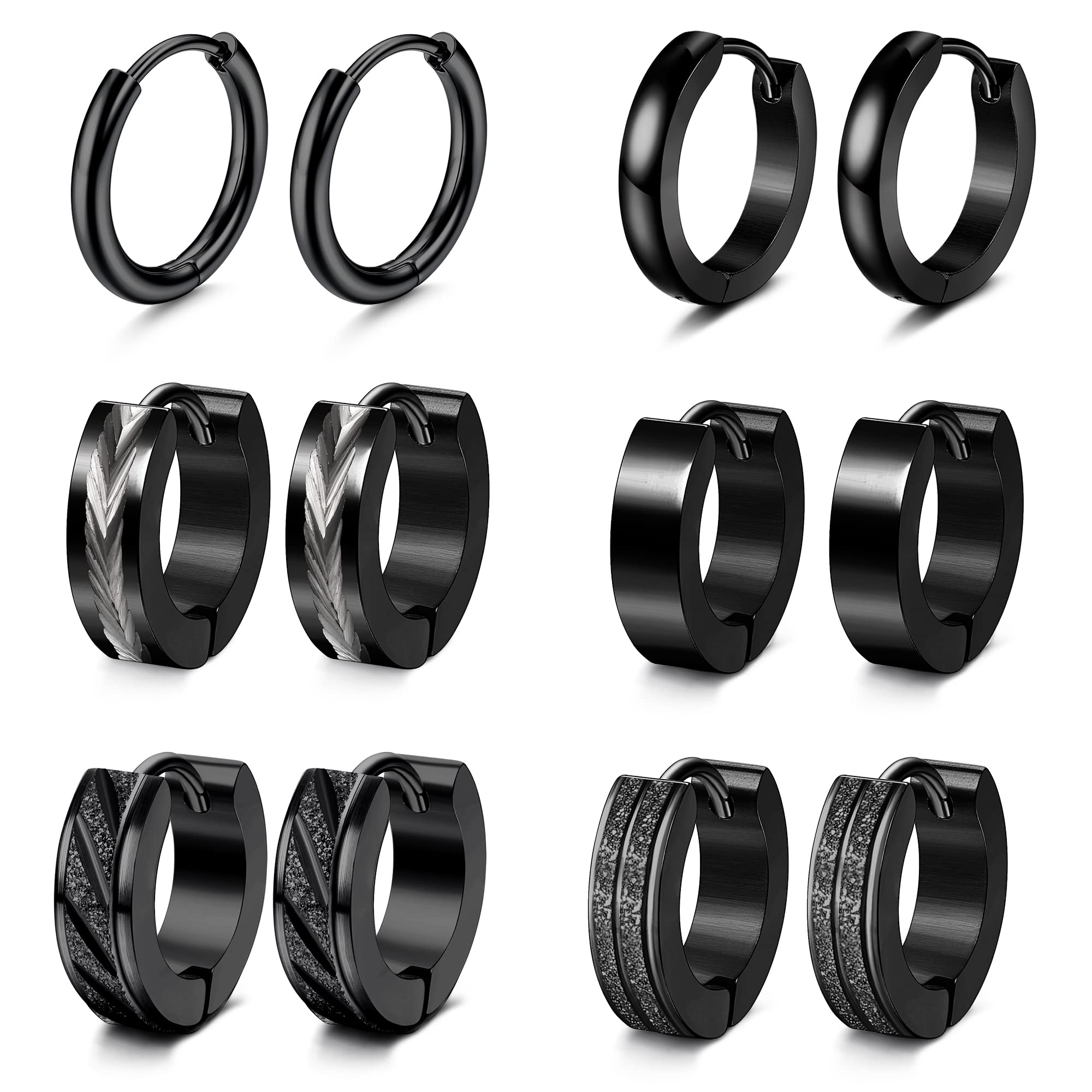 Adramata6 Paia Pendientes Aro Hombre Pendientes de Acero Quirurgico Pequeña Pendientes de Aro de Hélice Concha Cartílago Pendientes Piercing Punk Negro Pendientes Hombre Mujer