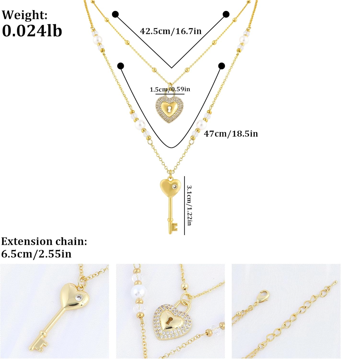 Layered Gold Necklace for Women 14K Gold Plated Lock Key Love Heart Cherry Bow Butterfly Flower Pendant Necklace Pearl Cute Glass Beads Bowknot Ribbon Choker Necklaces Adjustable Trendy Jewelry Gift - Image 2