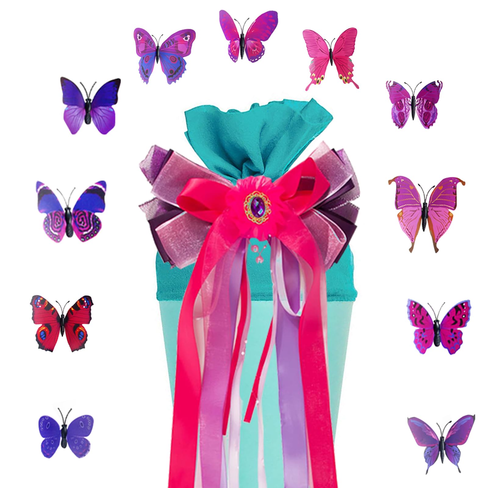 Schultütenschleife Blau Mit Schmetterlingen - 60cm Geschenkband Für Einschulung