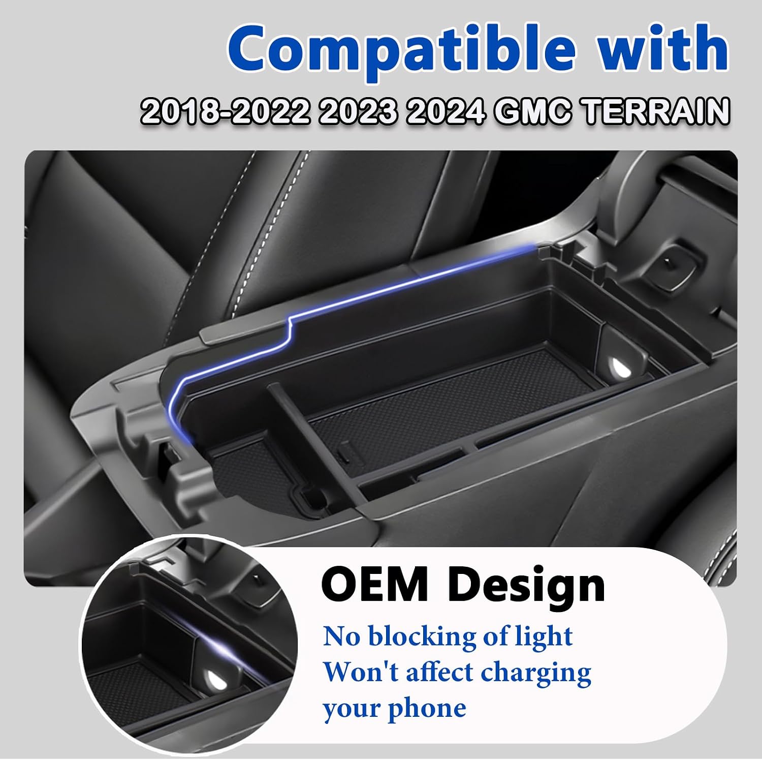 Center Console Organizer Compatible with GMC Terrain 2018-2022 2023 2024 Armrest Storage Box Middle Console Tray Interior Accessories(Not fit 2025)