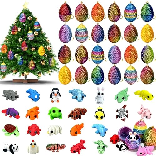 24 Pcs 3D Printed Eggs with Mini Animals for Decor & Gifts