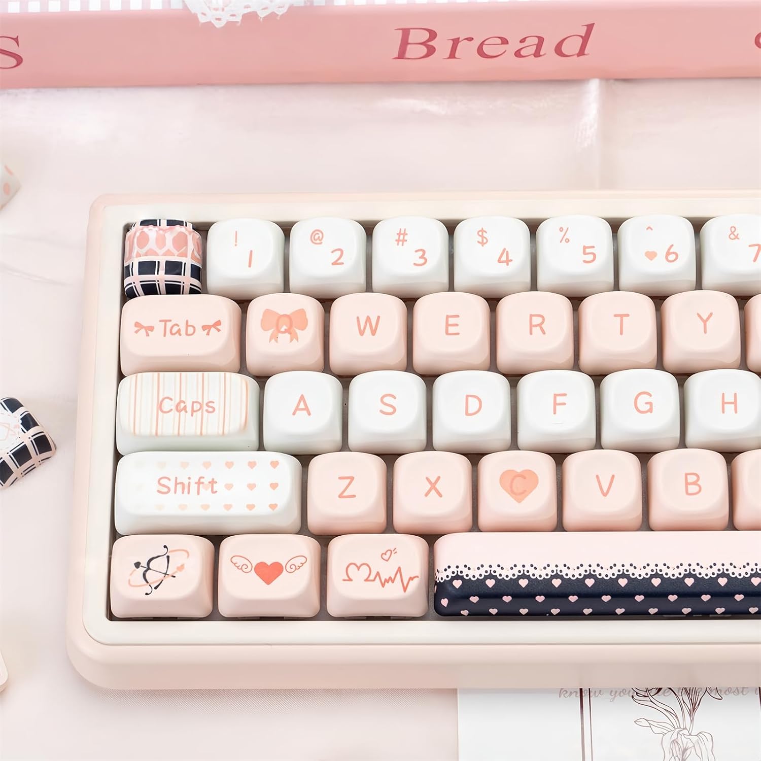 Cute MOA Keycaps,Gradient Pink-Cupid Kawaii Round Keycaps Custom 114 Keys Keycap Set Thick PBT Keycap for Cherry MX Switch 75% 60% Mechanical Gaming Keyboard Creamy Key Cap