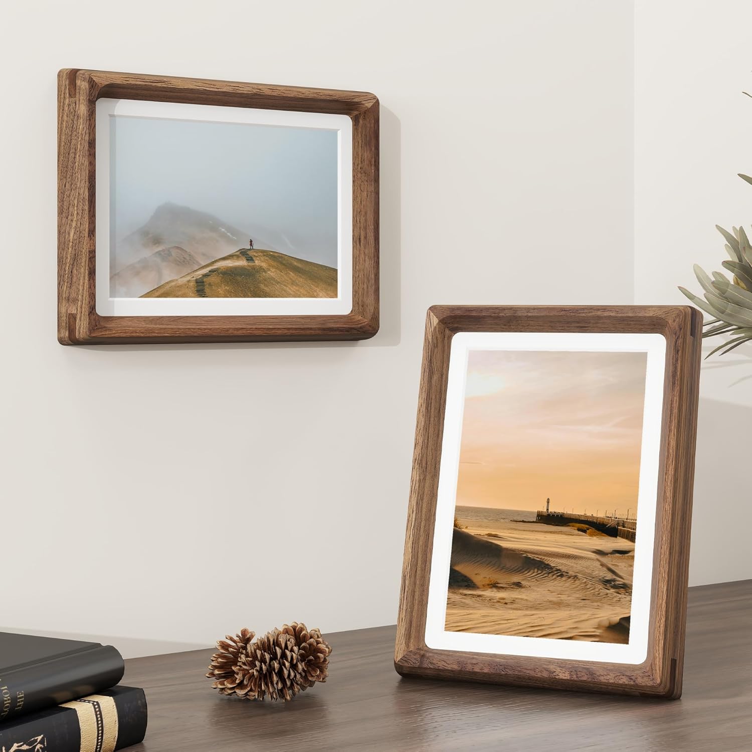 5x7 Wooden Picture Frames USA-Sourced Natural Walnut Wood Solid Wood Photo Frame Handcrafted Rounded Corner with Mat to 4x6 Picture Display with Real Glass Family Picture, Wedding Picture, 2 Pack