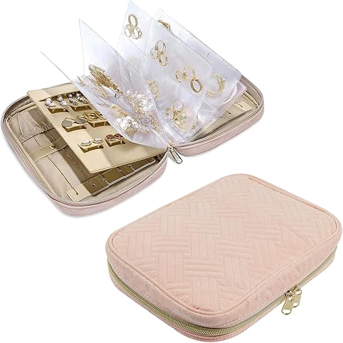 UI U & I Bolsa organizadora de joyas de viaje, organizador de libros de almacenamiento de joyas transparente con 5 páginas grandes transparentes y