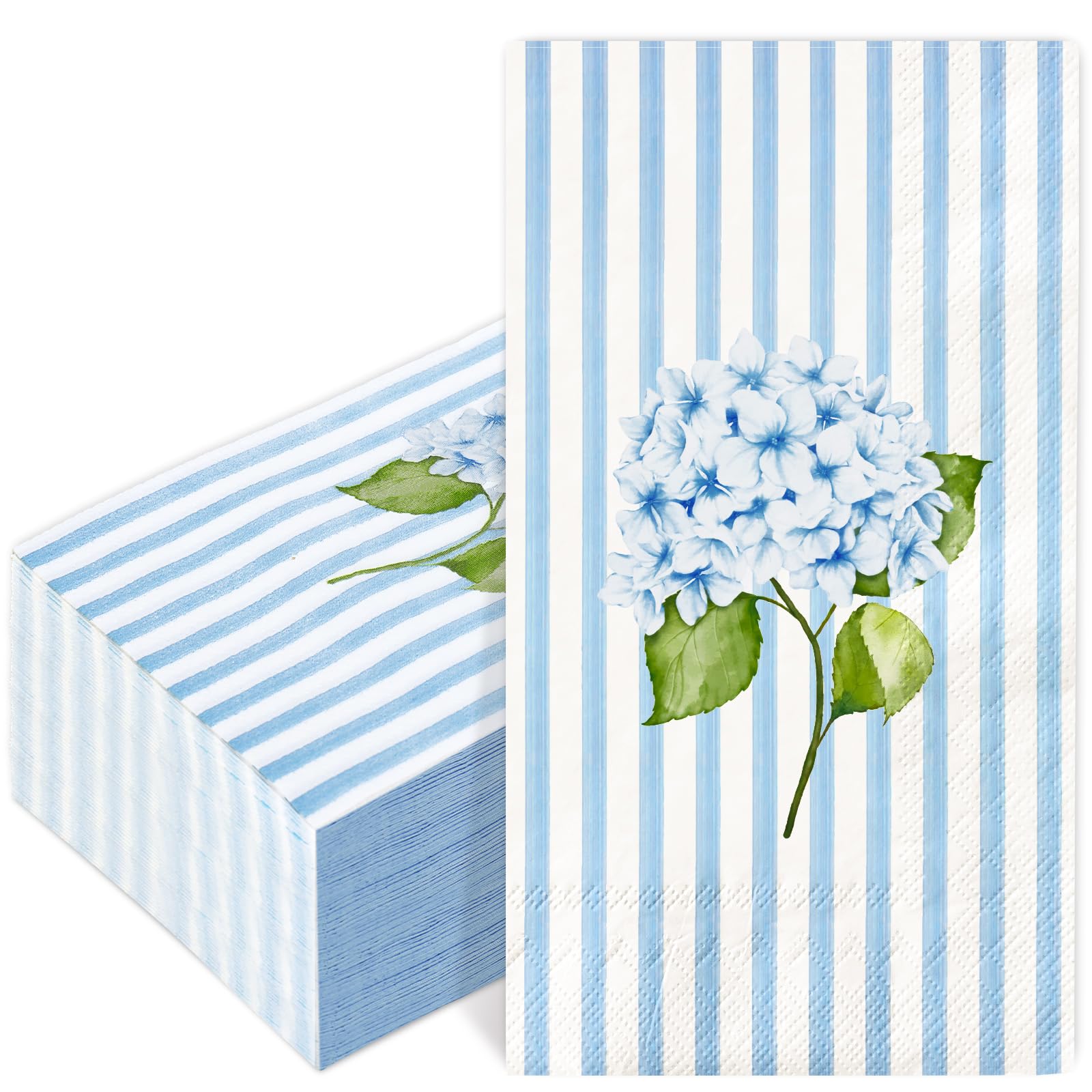 FYSUIMU 50 Pcs Hydrangea Guest Napkins Blue Stripe Flower - tableware | Mubboo