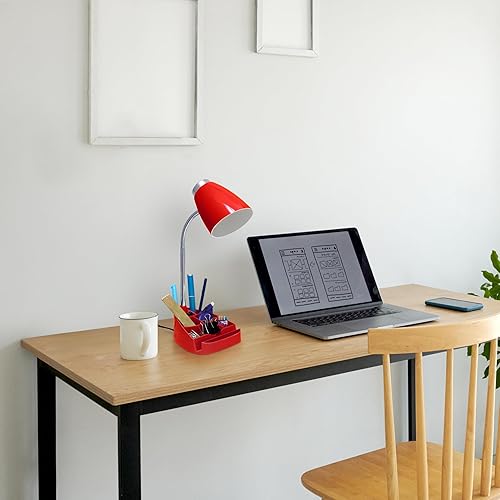 Miniatura 5 de Simple Designs LD1067-RED Lámpara de escritorio con compartimento para iPhoneiPadTablet, cuello de cisne flexible, para oficina, sala de estar,