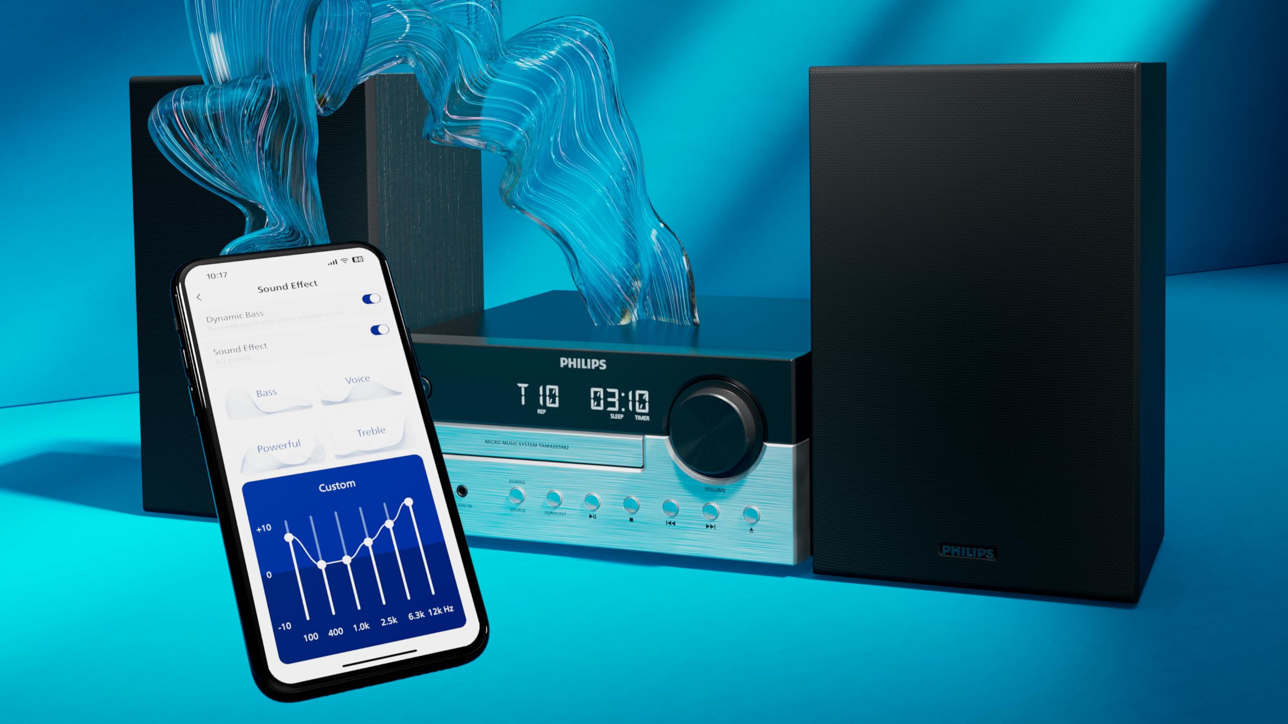 Philips TAM4205M2 Système de microchaîne Hi-FI – 80 W, Enceintes Bass Reflex, CD, FM, USB, entrée Audio, Bluetooth 5.4, Auracast, contrôle numérique du Son, télécommande, Emballage écologique
