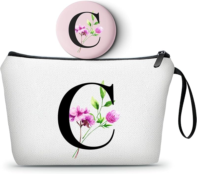 Necessaire de maquiagem SEAMOON com espelho e letra C