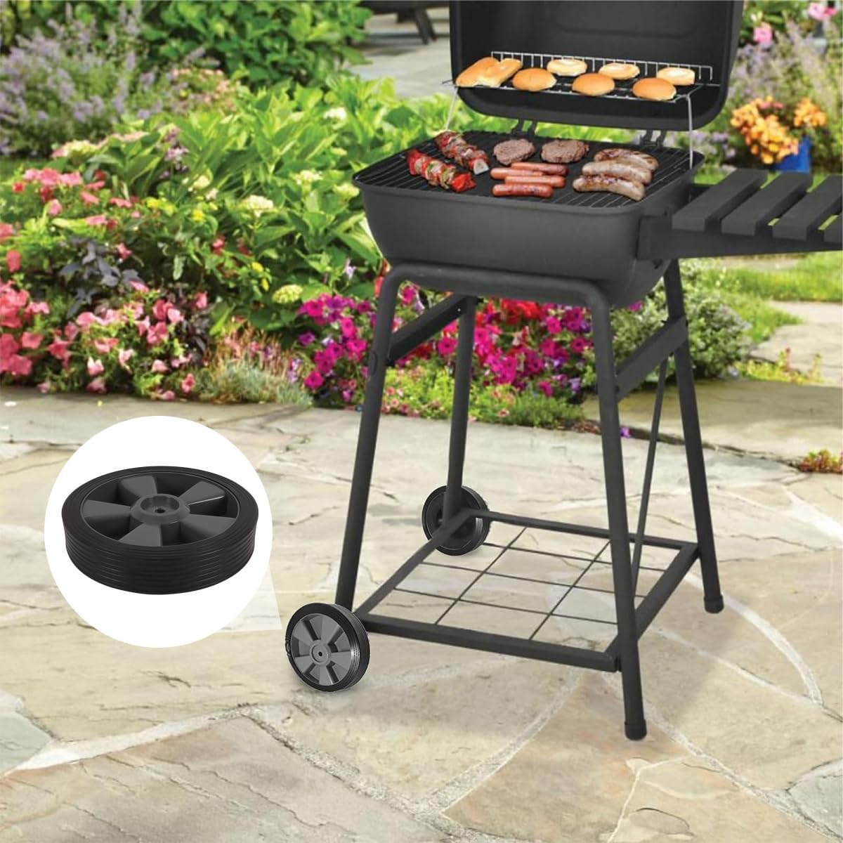 Ludom Confezione da 2 ruote in plastica per barbecue, ruote per forno da barbecue da 195 mm per carrello per barbecue, per barbecue a gas Charbroil e altre marche