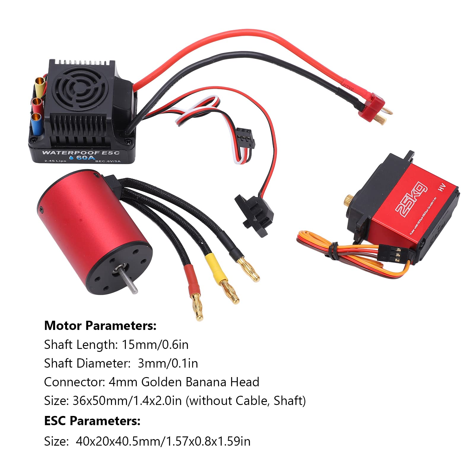Silnik S3650 3100KV Silnik ESC Silnik Bezszczotkowy 60A Bezszczotkowy Silnik ESC RC Serwo ESC z 25KG Metal Servo Combo dla 1/8 1/10 2S-4S RC Car