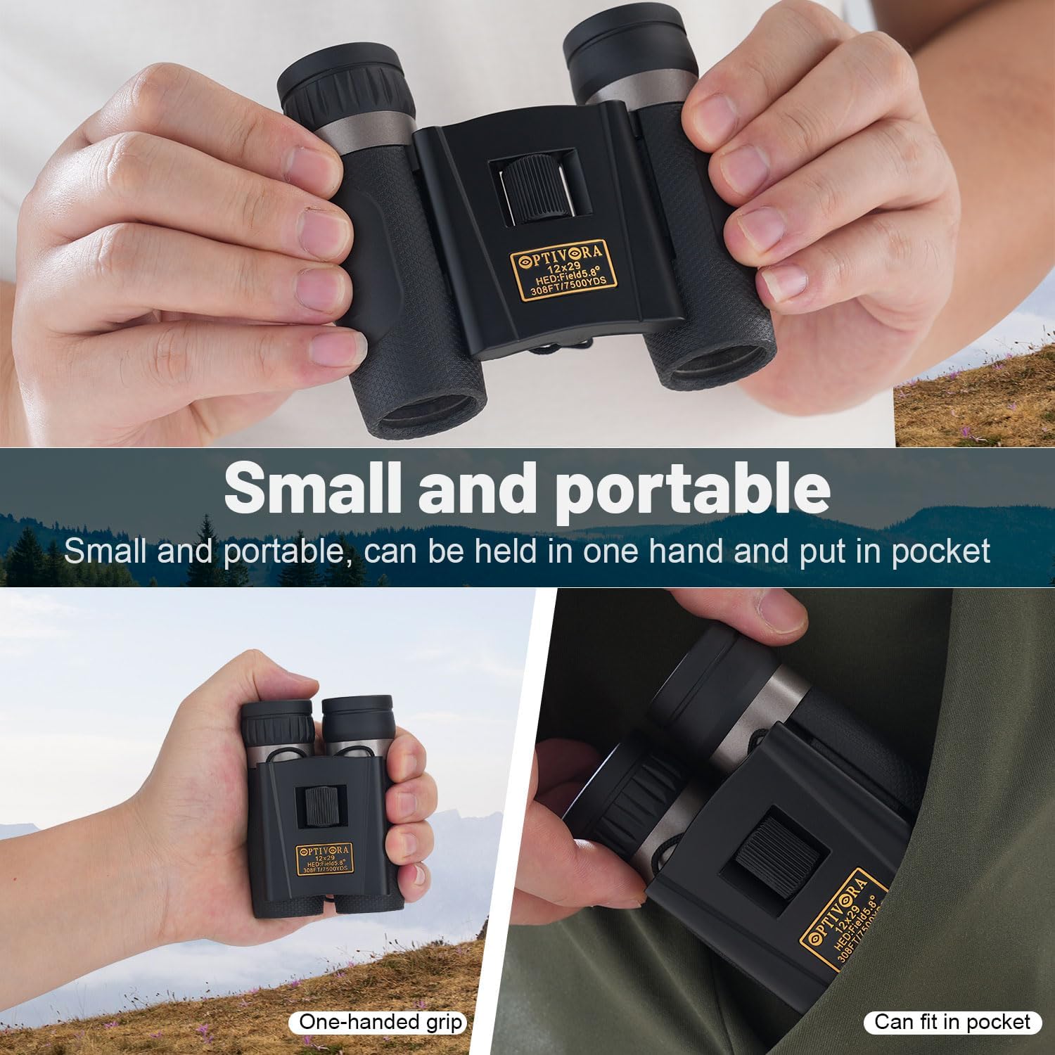 12×29 Compact Binoculars for Adults High Powered Small Size and Portable,Mini Binoculars for Adults Suitable for Bird Watching,Travel,Opera,Concert,Outdoor Hunting with Carrying Bag