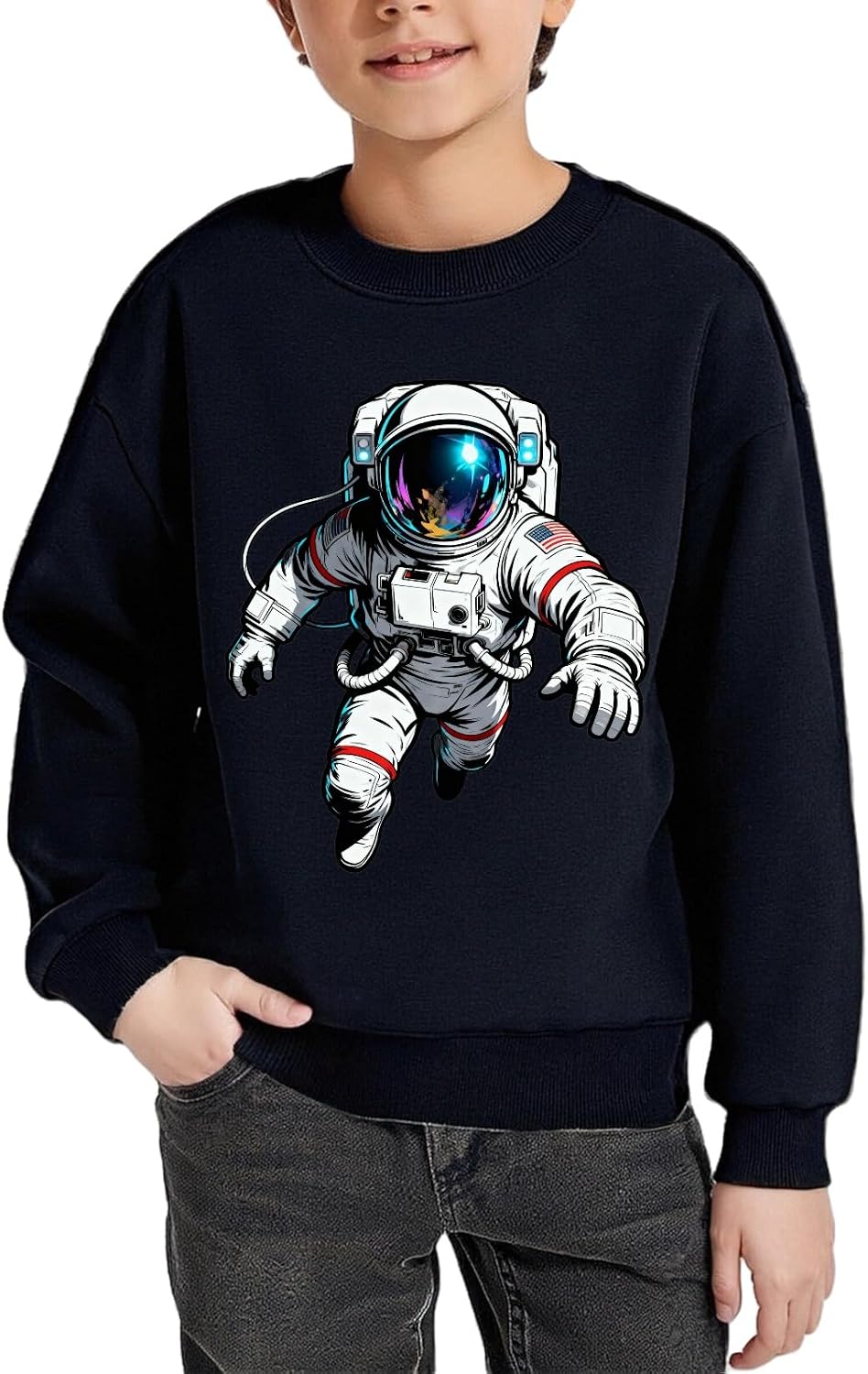 Sweatshirt Boy Space Astronaut Print Crewneck Cotton Crewneck Tops Kids Sweatshirts