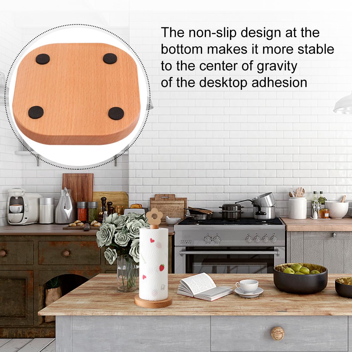 Portarotolo Verticale in Legno per Carta da Cucina Creativa