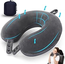 Memory Foam Travel Neck Pillow, Soft and Adjustable Head Support Pillow for Airplane, Car and Recliner at Home (Grey)