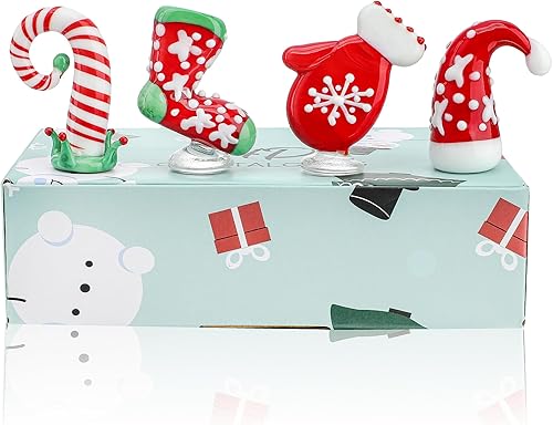 Miniatura 3 de HDCRYSTALGIFTS 4 piezas de figuras navideñas de vidrio soplado, hechas a mano, figuras de Navidad en miniatura para casa de muñecas, decoración de