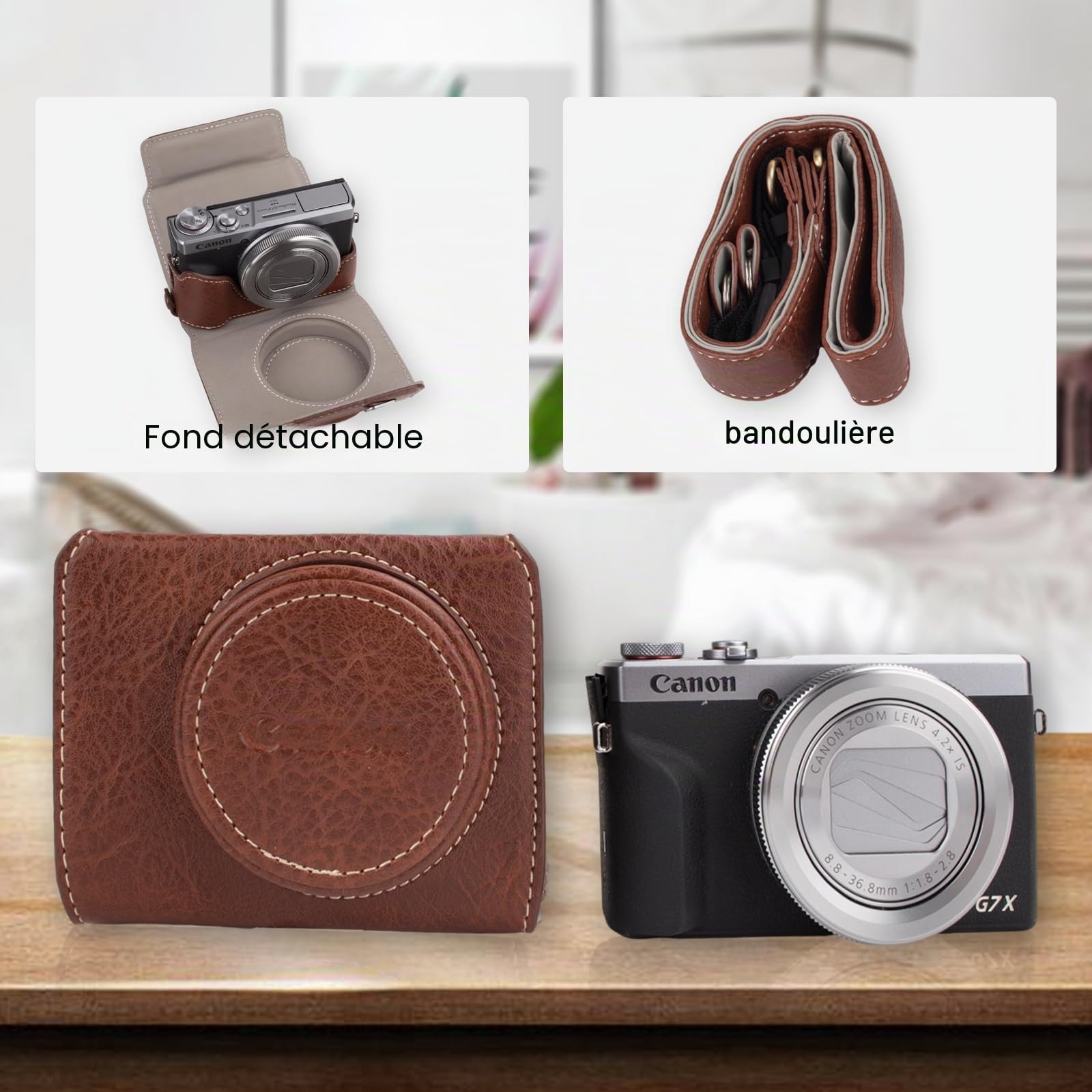 Rieibi G7 X G7X II G7X III Étui Vintage en Cuir pour Appareil Photo Reflex numérique Canon PowerShot G7X G7X Mark II G7X Mark III Étui de Protection avec Sangle