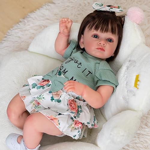 RXDOLL Muñeca Reborn de silicona de 24 pulgadas, muñeca realista de bebé recién nacido, con ojos abiertos, pelo corto para niñas, regalos de