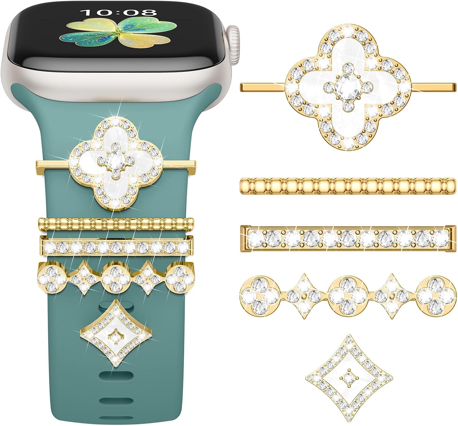 Charms and Band for Apple Watch Bands for Women 40mm 44mm 42mm 38mm 41mm 45mm 46mm 49mm,Jewelry Decorative Ring Loops Accessories with Silicone Strap for iWatch Series 11 10 9 8 7 6 5 4 SE Ultra 3 2