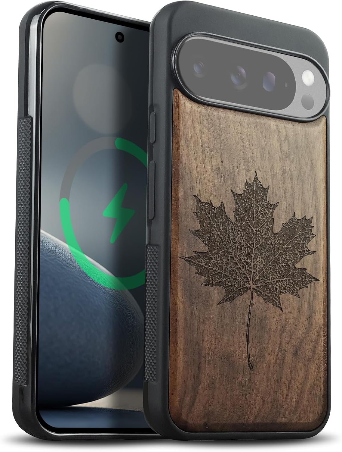 Carveit Magnetic Wooden Case for Google Pixel 10 Pro XL Case, Wood Artisan Engraved & Soft TPU Shockproof Cover, Compatible with MagSafe Wireless Chargers (Zendoodle Geometry Nautical) Blackwood