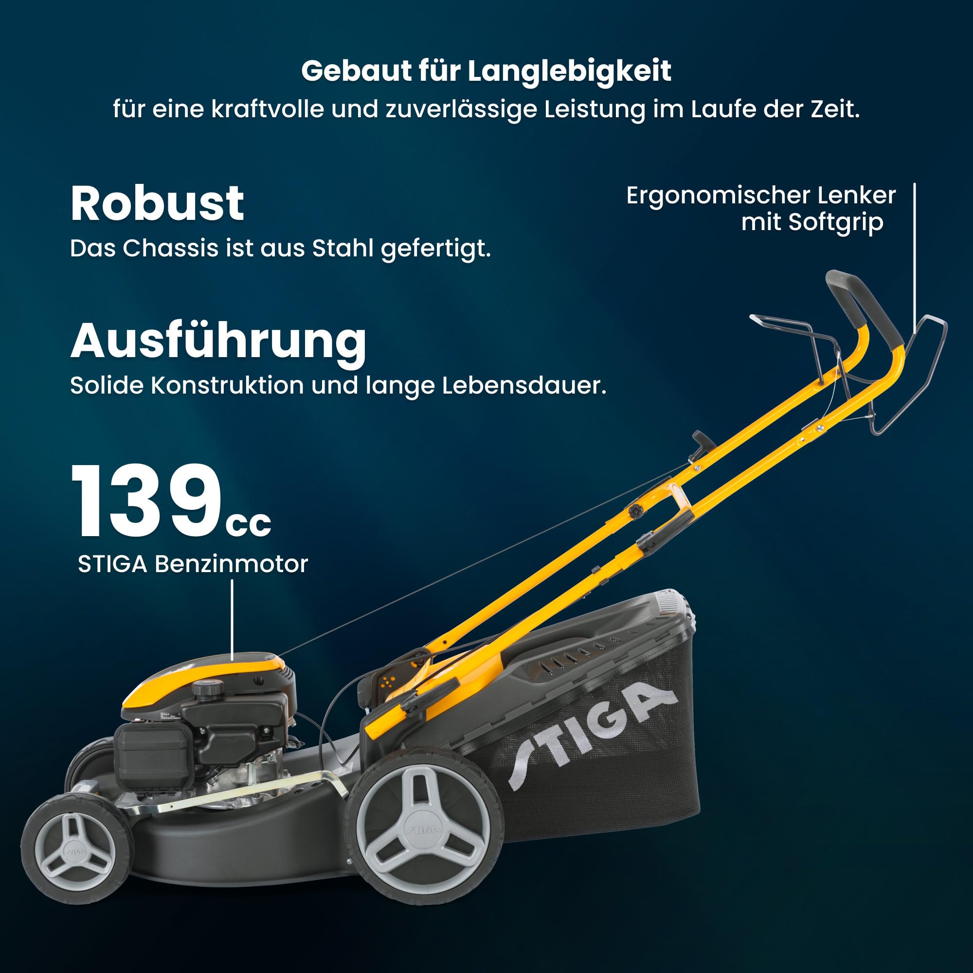 STIGA Combi 48 S a Benzin-Rasenmäher, 139 cm³, 46 cm – 60 L Fangkorb, Selbstfahrend – Rasenflächen bis 100 m²