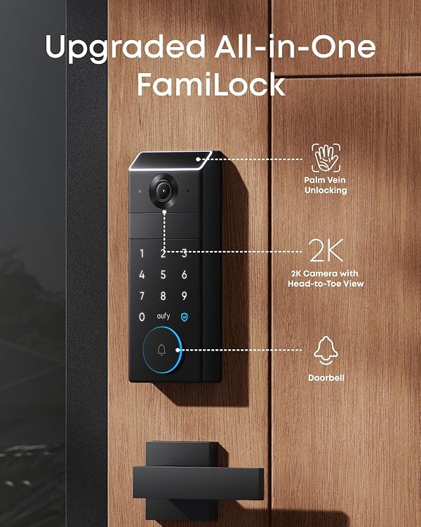 eufy Security Smart Lock FamiLock S3 Max with Palm Vein Recognition, Keyless Entry Front Door Lock, Wi-Fi Keypad Deadbolt+ 2K HDR Doorbell Camera, 16GB Built‑in Storage, BHMA 1, Rear Lock Video Screen by eufy Security - Image 7