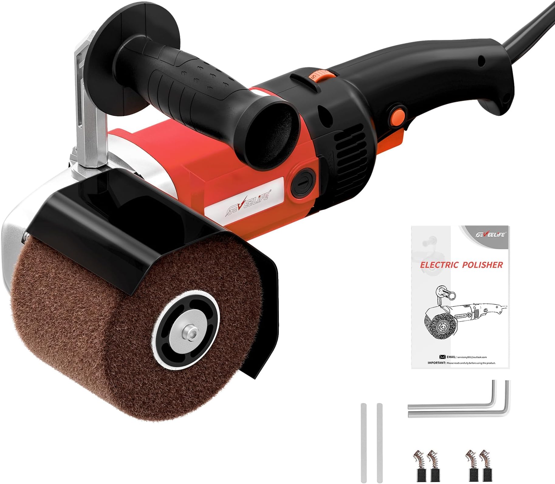 Surface Conditioning Tool 1400W, Burnishing Polishing Machine with 8 Variable Speed, Electric Handheld Stainless Steel Polisher Set, Metal Burnishing Machine Kit with Burnishing Wheel, Red