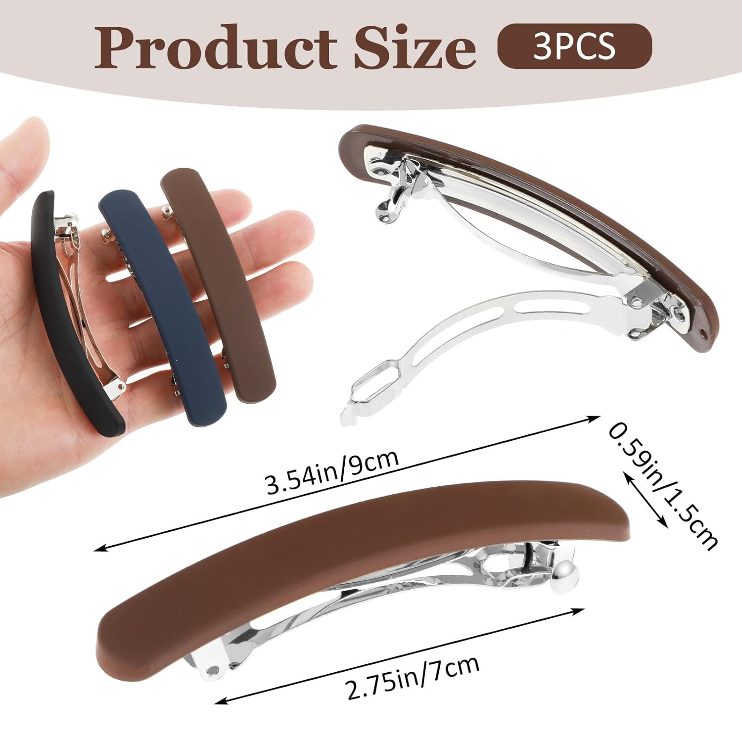 3Pcs Matte Barrettes Hair Clips for Women Thin - 3.54 inch French Flat Claw Clips for Short to Medium Hair Accessories for Wedding Dating Daily Wear - Curry + Black + Blue - Image 2