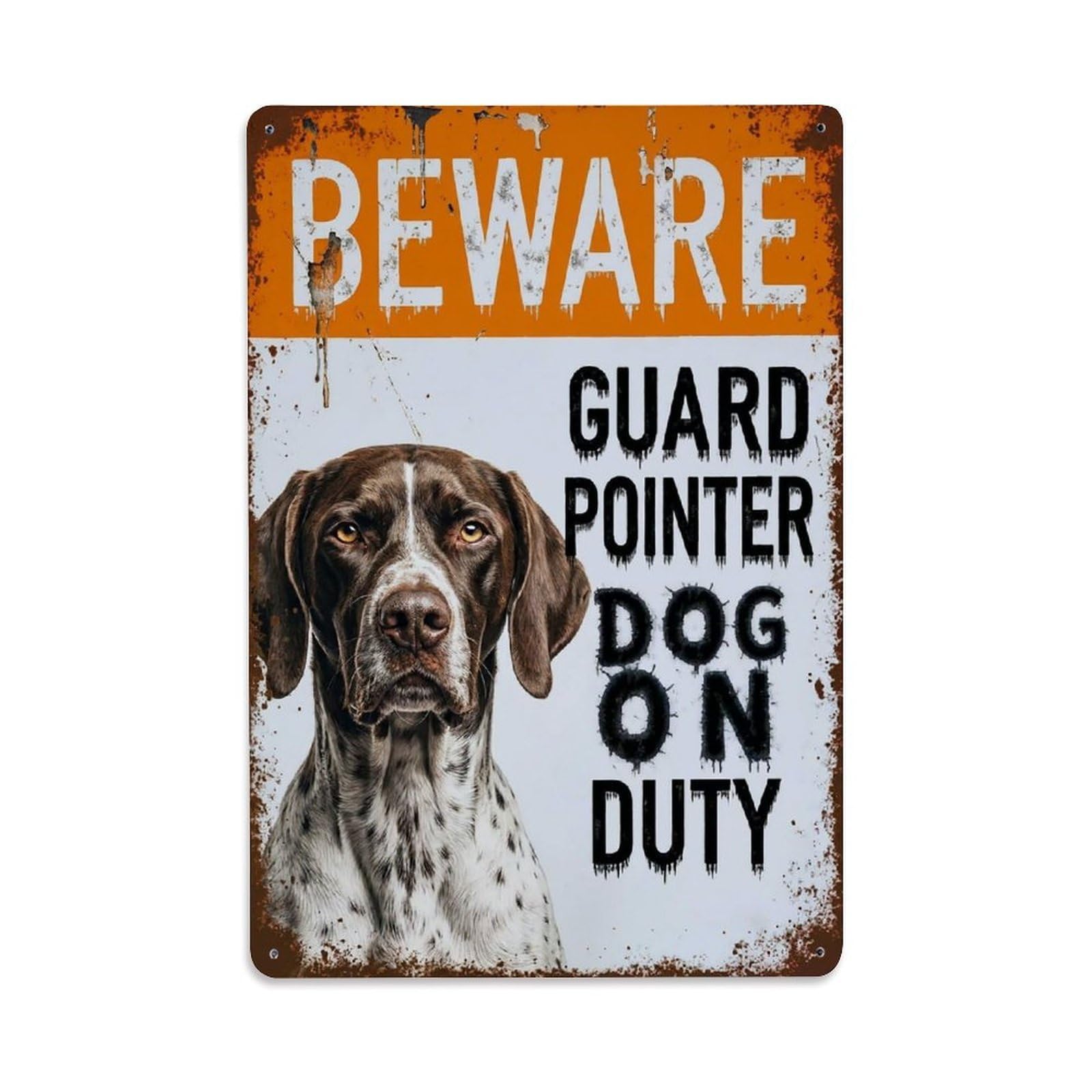 Vintage Funny Pointer Guard Beware of Dog Landing Metal Tin Sign Plaque Wall Decor for Cafe, Club Bar, Office, Garden Metal Poster 8x12Inch