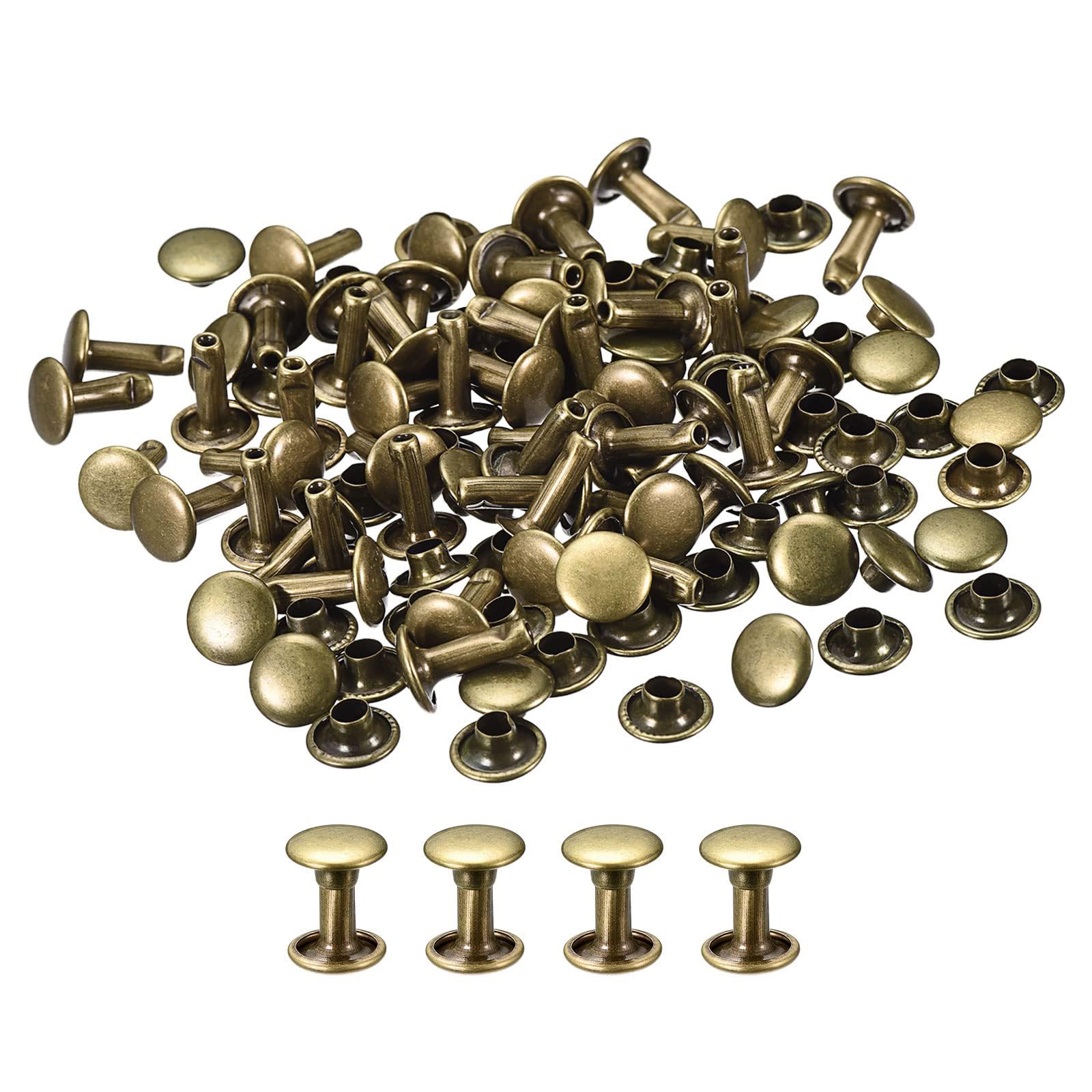 TA-VIGOR 50pc 8mm Leather Rivets Double Cap, 10mm Height Metal Rivet Studs for Leather Crafting Repair, Clothing, Belts, Purse, Handbag & Bag Making, Shoes Strap Rivets, Bronze
