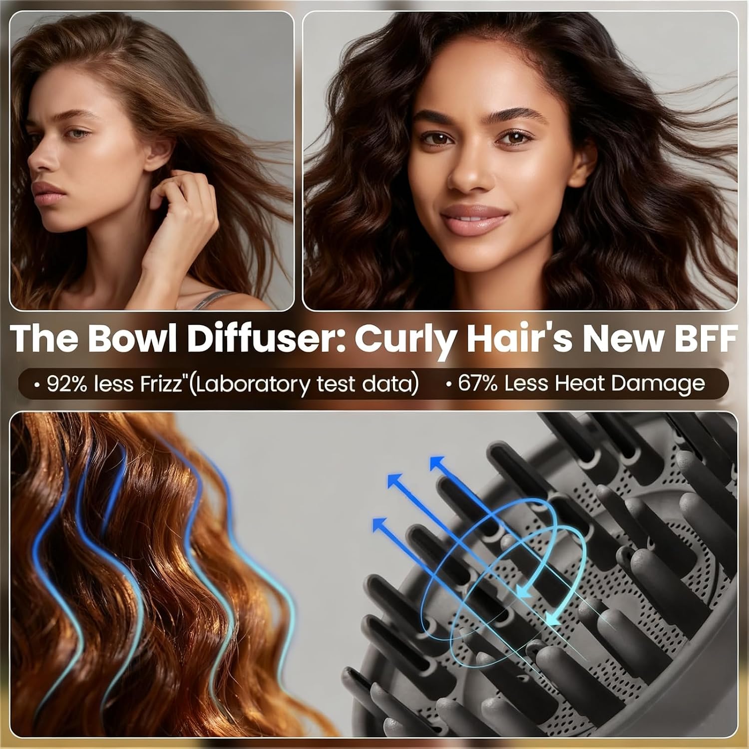 Upgraded Diffuser for Dyson Airwrap i.d. Styler,HS01 HS05 HS08|Quick-Dry,Frizz-Free Curls & Volume|for Thick/Curly Hair|Heat-Safe & Lightweight,Hair Diffuser Attachment-Hair Dryer Diffuser Nozzle | Dual airflow boosts curl volume. Even heat prevents damage, tames frizz, adds shine