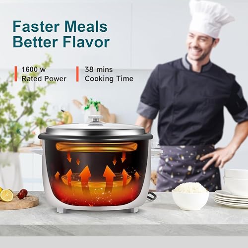 Miniatura 3 de Arrocera comercial, gran capacidad para 30 tazas (sin cocinar), 60 tazas (cocidas) con operación de un solo toque y 12 horas de mantenimiento