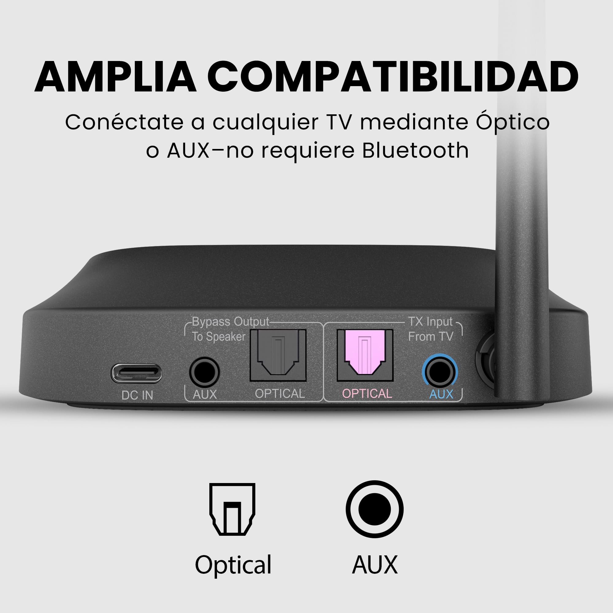 Avantree HT5009 Plus – Auriculares TV inalámbricos para televisores con Salida óptica o AUX, Voz Clara y Aumento de Volumen, diseño Over-Ear cómodo, 60 h de Uso, Base de Carga incluida
