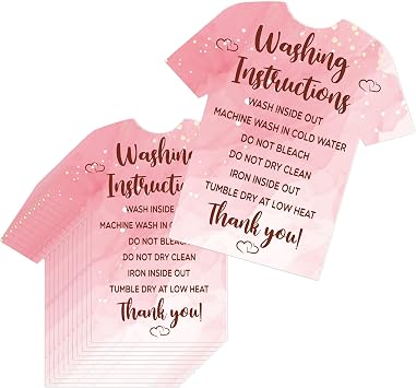 240 Pcs T Shirt Washing Instructions Cards Pink 3.54 X 3.54 Inch