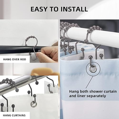 Miniatura 4 de Shigat Ganchos de cortina de ducha para barra de cortina, anillos de cortina de ducha, ganchos de metal inoxidable de doble deslizamiento para