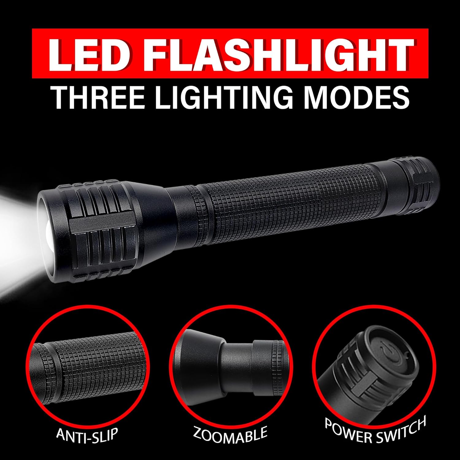 High Lumens Zoomable LED Flashlight, 3 Modes, AA Battery Powered – Powerful for Camping, Outdoor, and Emergency Use,2-Pack