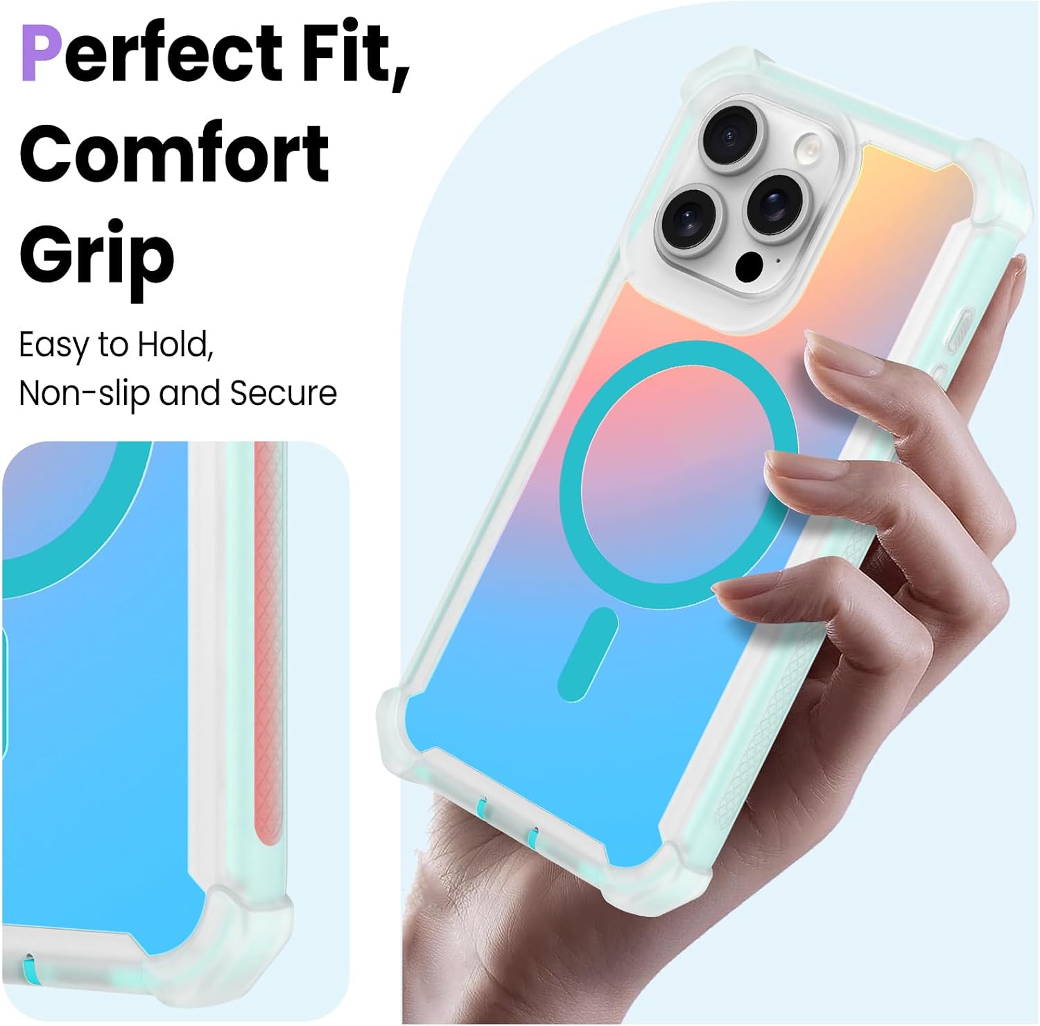 Magnetic Case Designed for iPhone 15 Pro Max Iridescent Back -Blue image 3
