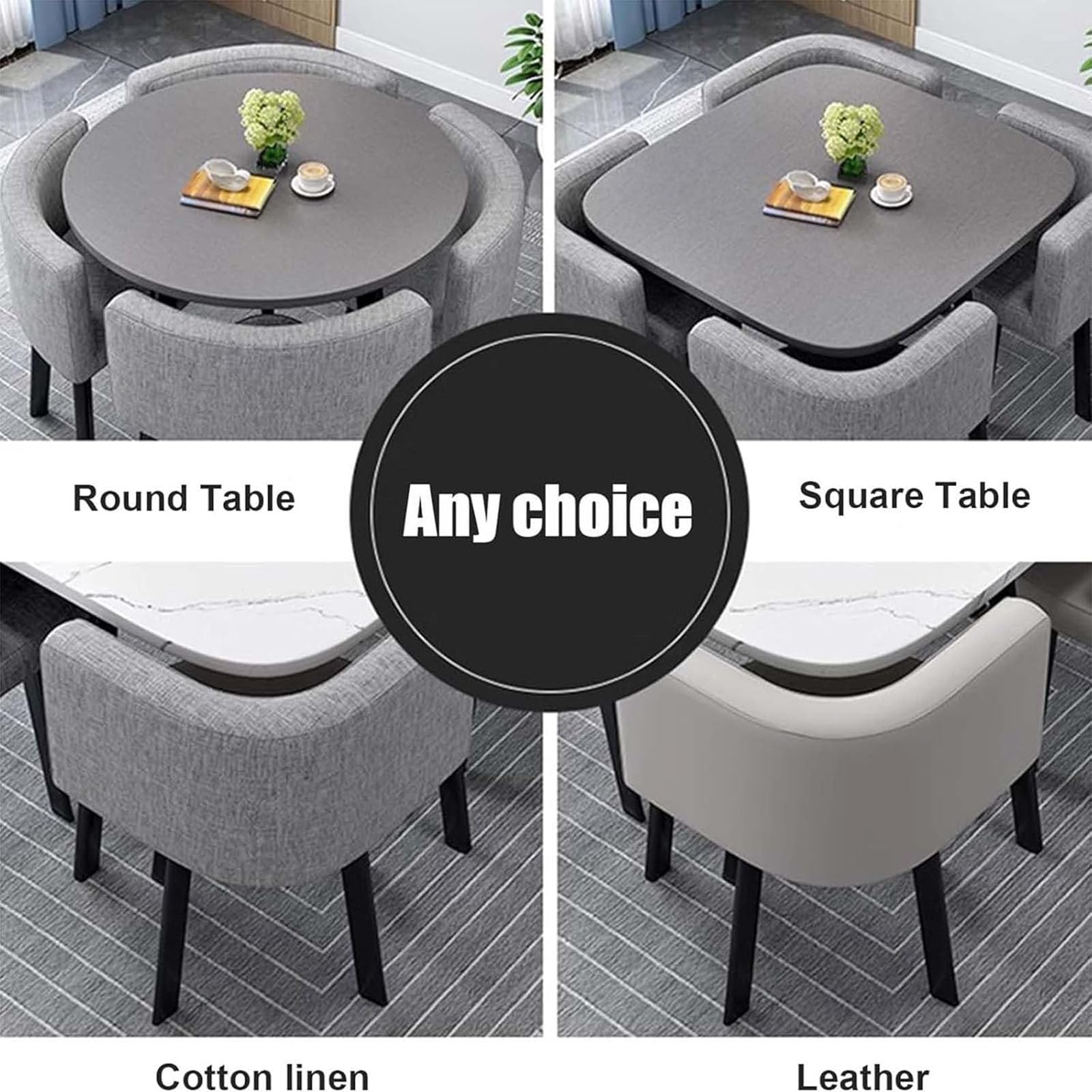 Mesa Comedor 4 Personas 80cm 90cm Redonda Cuadrada, sillas Respaldo U Piel PU/Lino algodón mobiliario Ahorra Espacio hogar Oficina,002,80cm/31.5in