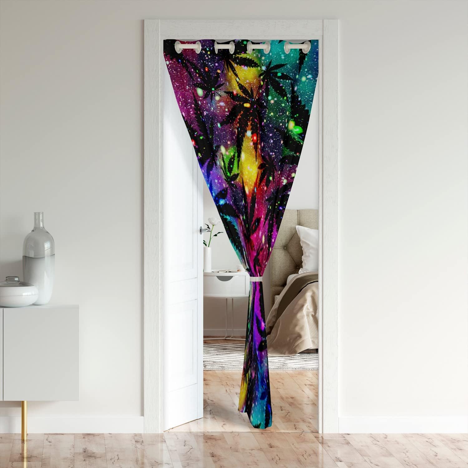 jejeloiu Cannabis Leaves Blackout Curtains Window,Hemp Leaf Treatments Doorway Curtain Room Darkening,Colorful Galaxy Blackout Curtains for Doors with Windows52x80 Inch 1 Panel