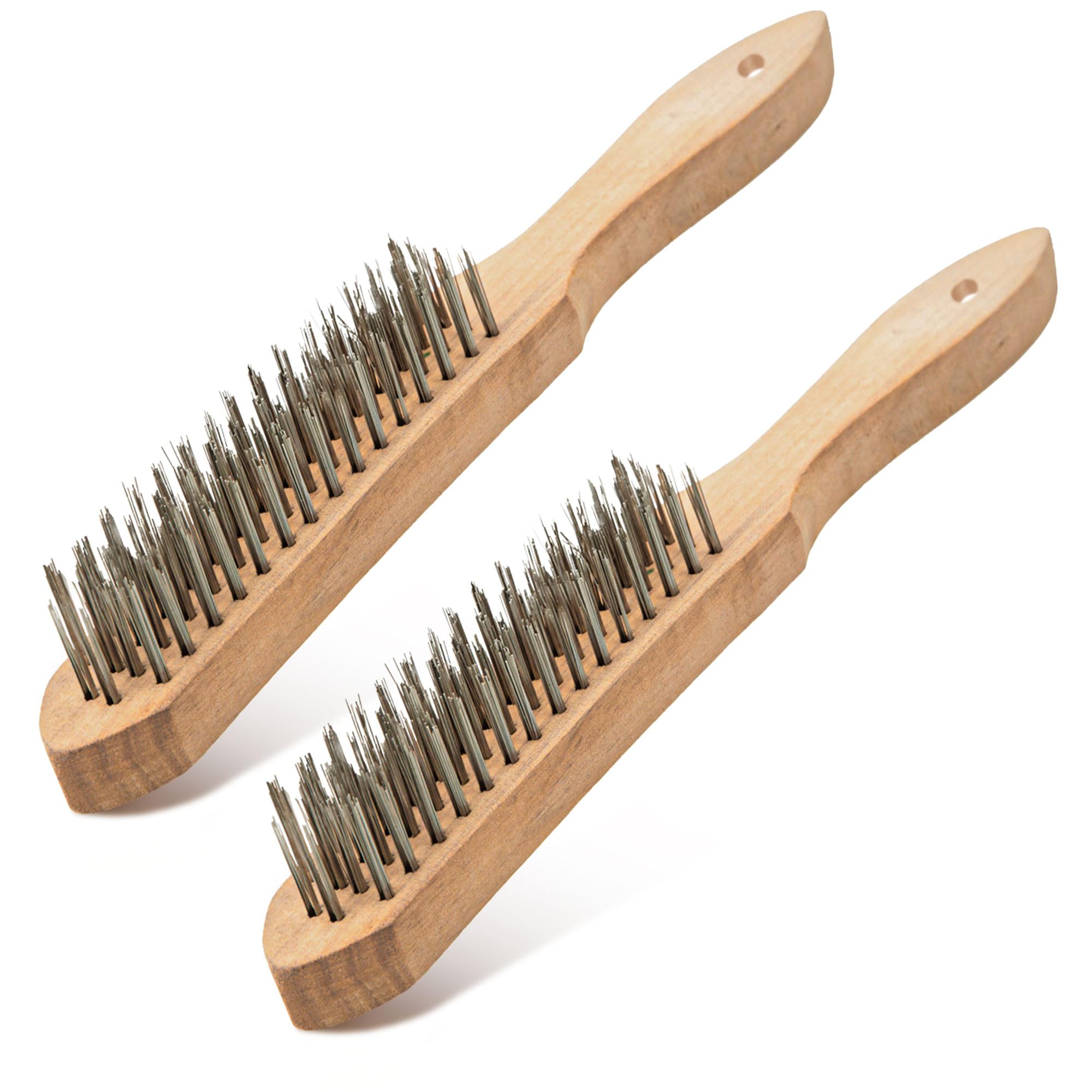 ZAVIA 2 Pack Wooden Wire Brush for Rust Removal | 4 Row Carbon Steel Wire Scratch Brush for Cleaning Corrosion Off Small Metal Parts | Metal Cleaning Wire Brushes for Welding Slag Removal