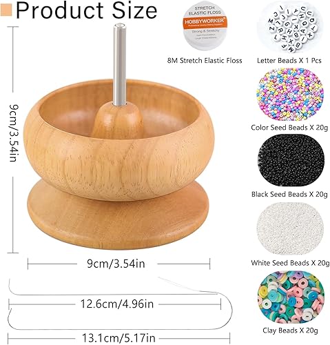Miniatura 9 de hobbyworker Hilandero de cuentas de arcilla con hilo de cuentas, 2 agujas giratorias y 3 bolsas de cuentas de semillas para kit de fabricación de