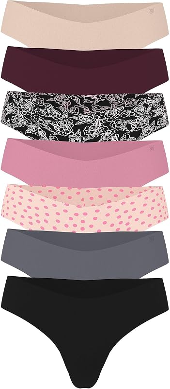 Women's No Show Thong Underwear, Panties for Women, Multi Pack (XS-XXL)