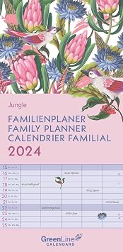 مخطط عائلة GreenLine Jungle 2024، تقويم الحائط، تقويم العائلة، 22 &times; 45 سم، صغير