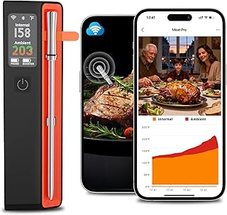 Wireless Bluetooth Smart Meat Thermometer - WiFi Unlimited Range, 1 Ultra-Thin Probe, 6 Sensors with NIST Certified Accuracy, for BBQ, Grill, Oven, Smoker, Rotisserie - iOS & Android App