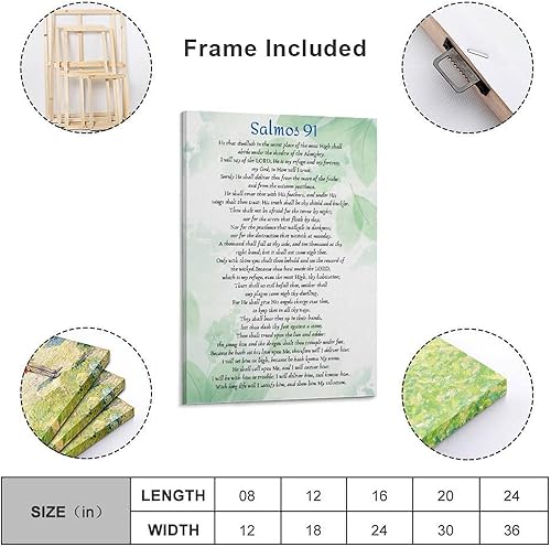 Miniatura 2 de OZTERN Salmo 91 - Póster de arte con versículo bíblico español Salmo 91 (5) pósteres e impresiones de pintura en lienzo para decoración de sala de